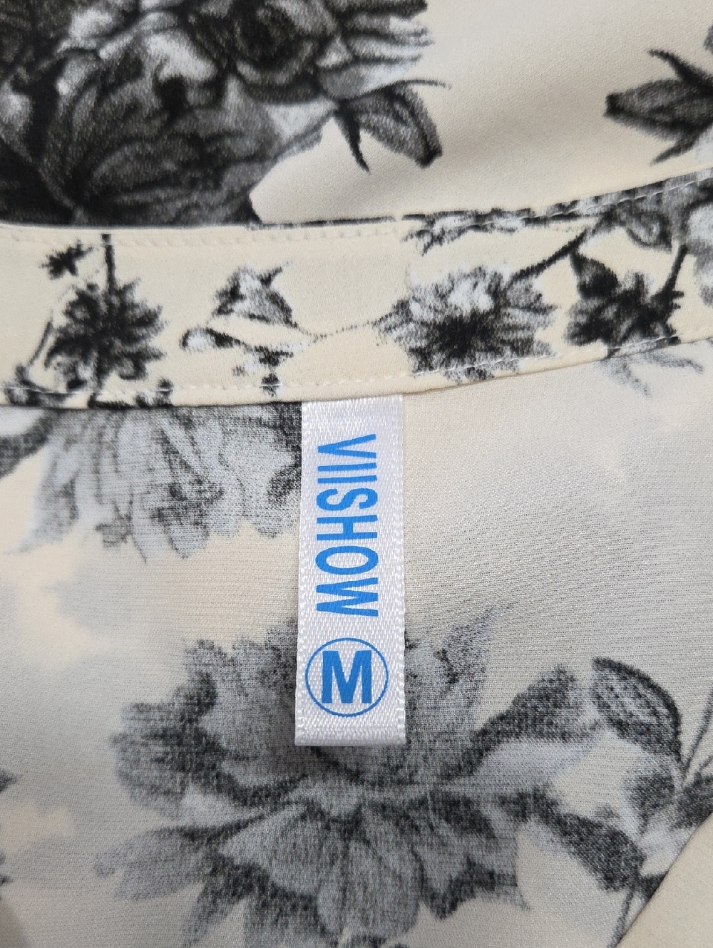 Viishow Cream/black Floral V-Neck 3/4 Sleeve Blouse Size M - Picture 9 of 9